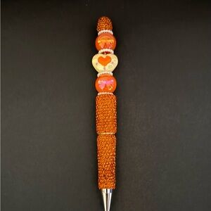 Orange Beaded Pen with Heart Design